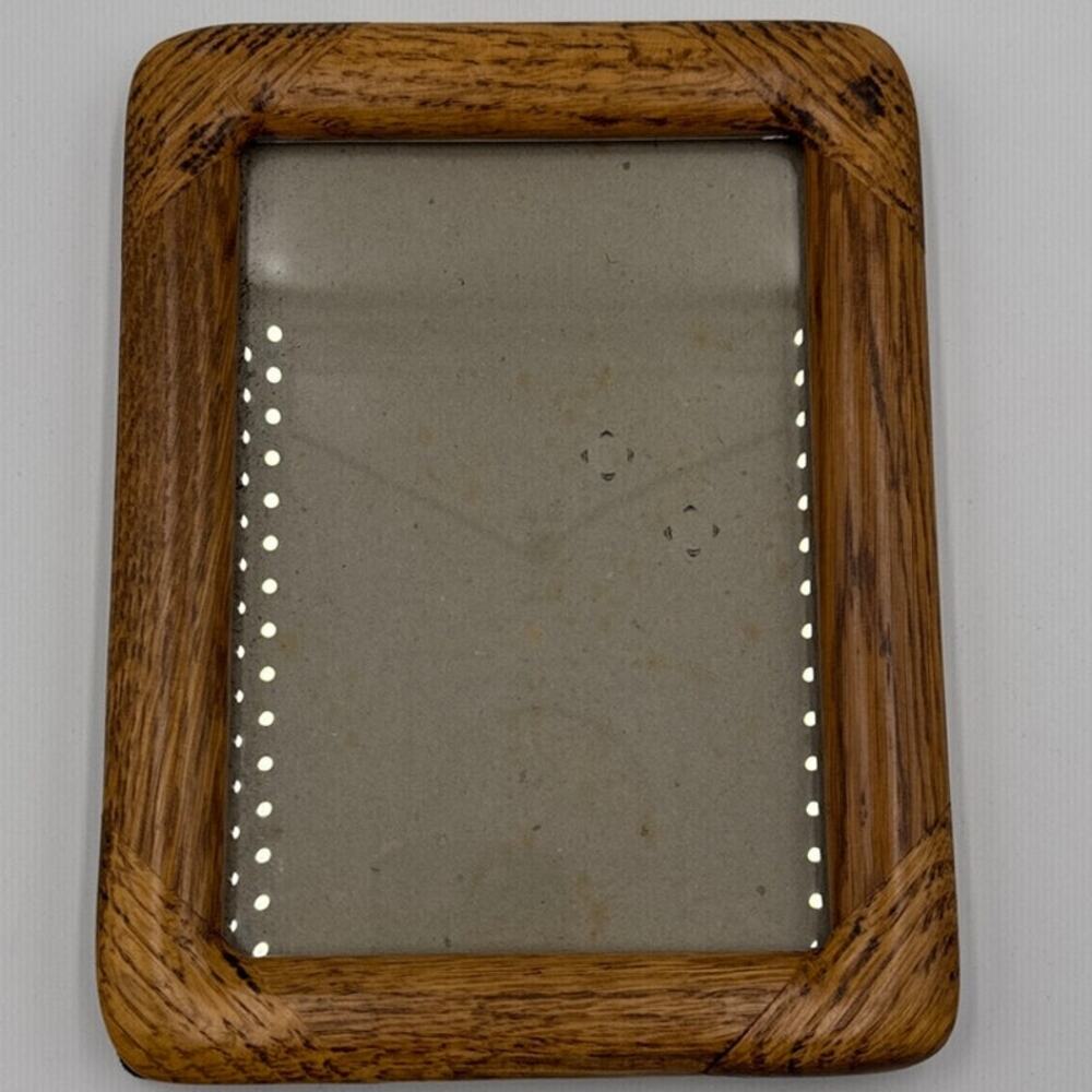 Vintage 1980s Oak Wood 5x7 Picture Frame Rounded Corners Tabletop Rustic Retro
